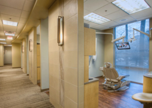 Hallway and patient exam rooms at Perimeter Dental's Sandy Springs, Georgia, location.